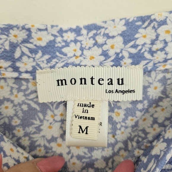 Monteau Square Neck Blue Dress with Daisies - Picture 6 of 9